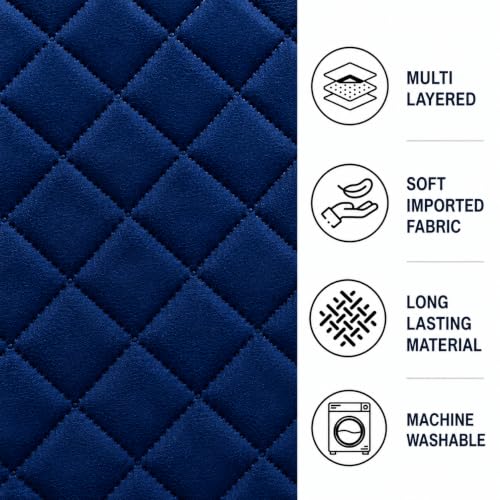 Image of KIB 200 TC Navy Blue Velvet Usey Quilting Bedsheet Runner Set 18x96 Inch with 2 Cushion Covers 16x16 Inch | Bedrunner for Double Bed Soft Luxury Hotel Style Bedding Decoration (Pack 1)