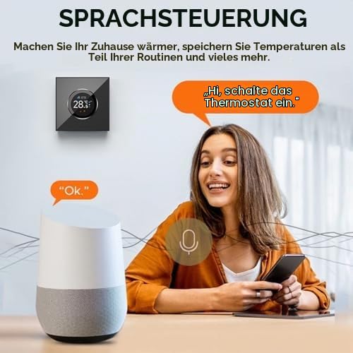 Thermostat, Intelligentes Thermostat für Zuhause – Programmierbarer WLAN-Thermostat – Schnee, Bluetooth-Thermometer mit 1,32-Zoll-TFT-Bildschirm, Steuerung über Mobiltelefon