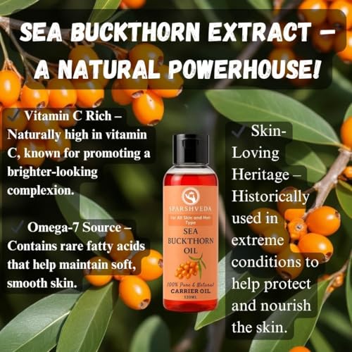 Image of Sea Buckthorn Oil | 100% Pure & Unrefined Facial Oil for Glowing, Youthful Skin | Rich in Natural Vitamin C & Antioxidants | Helps Brighten, Nourish & Repair Skin Barrier | For All Skin