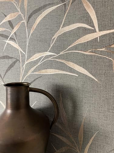 Newroom Tapete Braun Vlies Bambus Blätter - Floral Romantisch 3D Optik Mustertapete für Wohnzimmer Schlafzimmer