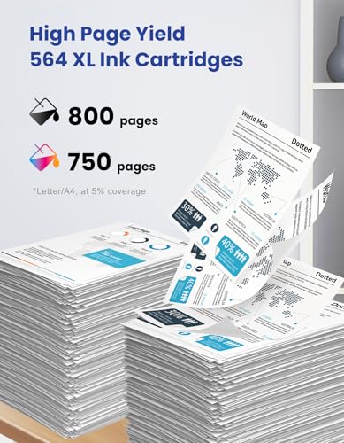 Image of 564 564XL Ink Cartridges Combo Pack 4-Color High-Yield Replacement for HP 564 XL Ink Cartridge for DeskJet 3520 3522 Photosmart 7520 6520 5520 7525 5514 7510 OfficeJet 4620 Printer Ink