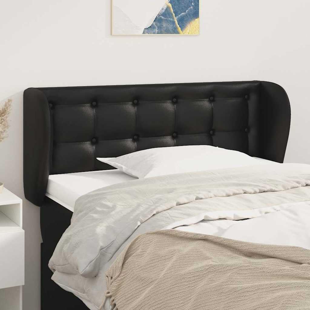 Tête de lit avec oreilles - Noir - En cuir synthétique - Rembourrée - 83 x 23 x 78/88 cm - Réglable en hauteur avec pieds en bois - Pour chambre à coucher - Lit double - Confortable - Soutien
