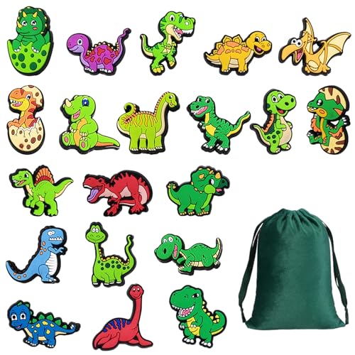 EHDWXVZM 20 adornos de zapatos de animales, 1 bolsa de almacenamiento, lindos adornos de zapatos de dinosaurio, accesorios de decoración de zapatos, obsequios de fiesta