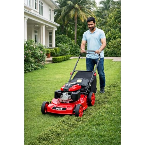 Image of BKR Petrol Lawn Mower | 20 inch Rotary with 196cc 7HP Engine | Manual Push | 75L Grass Collector | 8-Level Height Adjustment | Circular Blade | Foldable Design | 6-Month Manufacturer Warranty