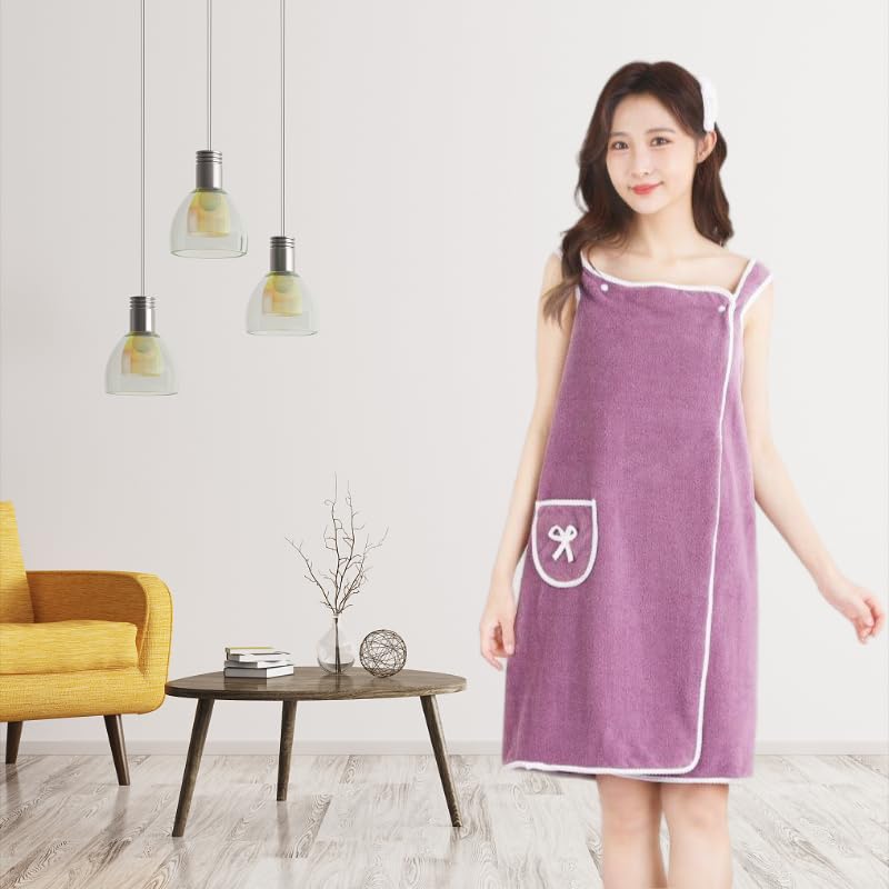 RFAN Women's Wearable Bath Skirt, with Bowknot Pocket & 2-Button Design, Perfect for Bath, Shower, to-dayily Use2