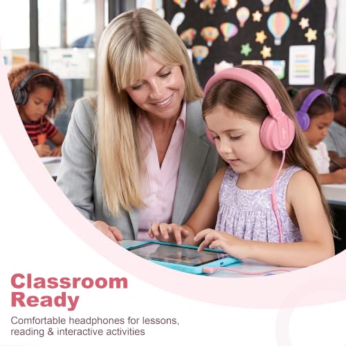 Image of AILIHEN I35 Kids Headphones for School with Mic, 93dB Volume Limited, Pink | Wired On Ear Headphones for Kids Girls, Foldable Lightweight Headphone for Classroom Learning & Entertainment Travel Computer