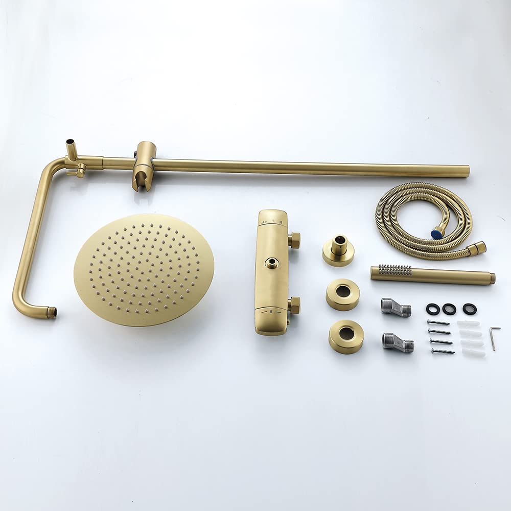 Moderno set di colonne doccia a pioggia da 25,4 cm, con controllo termostatico, altezza regolabile, con doccetta e valvola in ottone per montaggio a parete