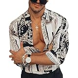 onsoyours camicie uomo maglia a maniche lunghe slim fit elegante stampato floreale camicia con bottoni hawaiana uomo stampa leopardata casuale regular fit e bianco medium