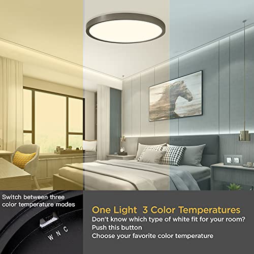 12 Inch Led Round Flat Ceiling Light,20W(200W Equiv) 2000 Lm,3000K/4000K/6500K Cct Selectable, Edge-Lit Flush Mount Led Ceiling Light For Kitchen,Bedroom,Laundry And Closet Room,Black #TOP4