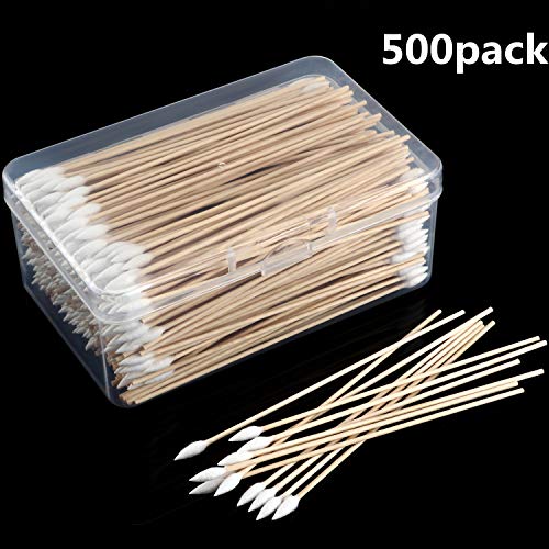 Norme 500 Pieces Cotton Cleaning Swabs, Pointed/Round Tip with Wooden Handle Cleaning Swabs