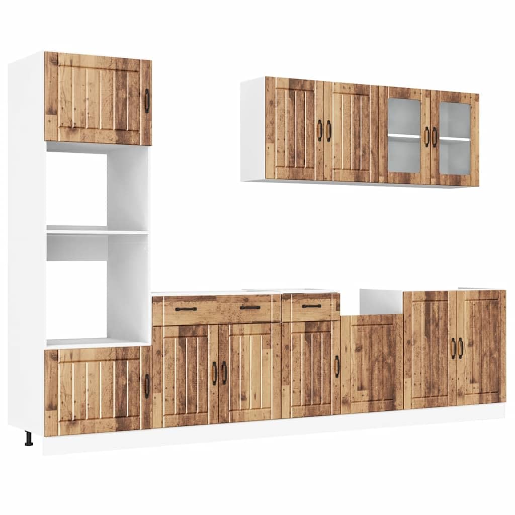 7-TLG. Küchenschrank-Set Kalmar Altholz-Optik Holzwerkstoff Küchenschrank-Set, Küchenblock variabel stellbar Küche Komplett, ohne Arbeitsplatte für Restaurant, Hotel, Küche