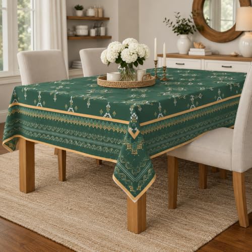 Image of STITCHNEST Cotton Slub Table Cover for 6 Seater Dining Table|54 x 78 Inches, Digitally Printed|Durable, Washable & Fade-Resistant Fabric