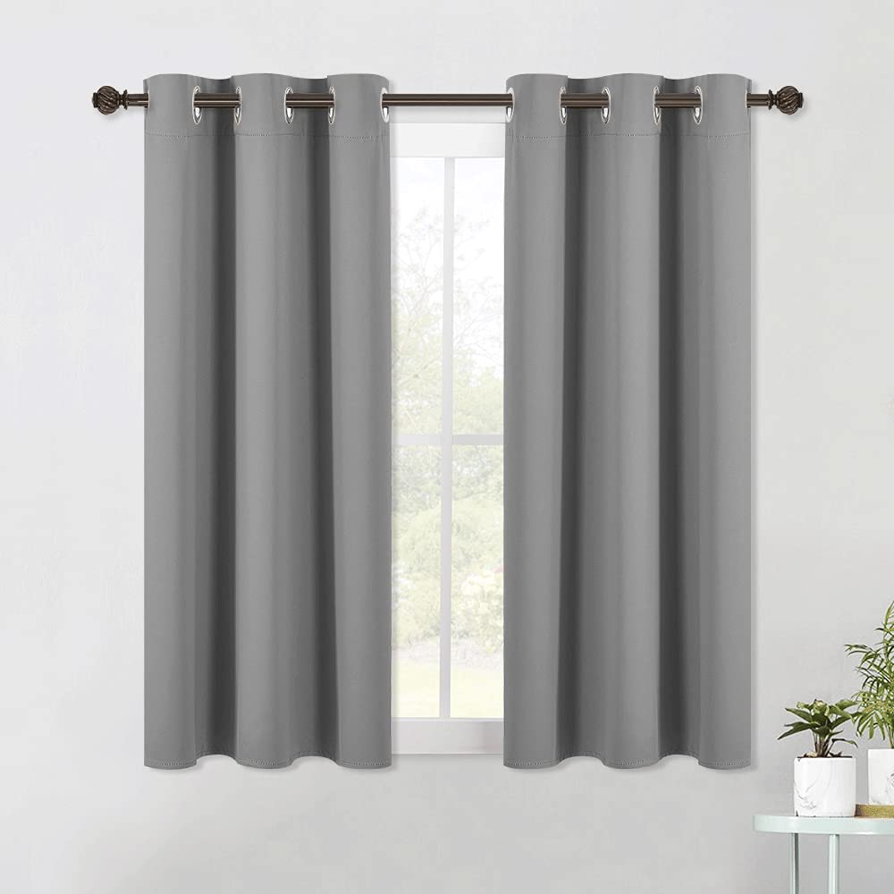 NICETOWN Bedroom Curtains Blackout Drapery Panels, Three Pass Microfiber Thermal Insulated Solid Ring Top Blackout Window Curtains / Drapes for Small Window (2 Panels, 42 x 54 Inch, Silver Grey)