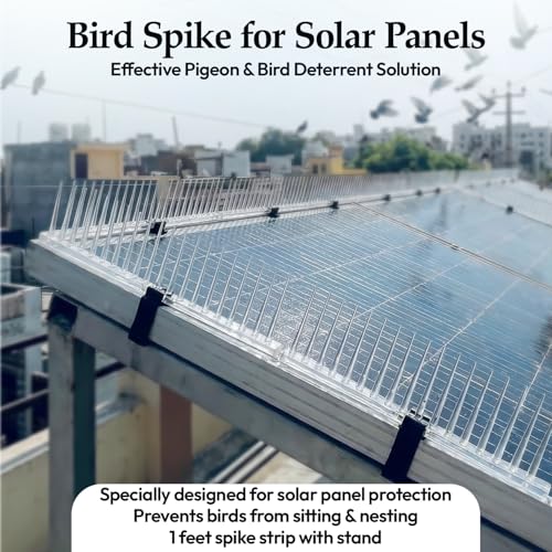 Image of Bird Spike for Solar Panel with Stand | 1 Feet Anti Bird Spikes for 30 to 40 mm Panel Thickness | Pigeon Deterrent for Solar Panel Protection (Pack of 10)