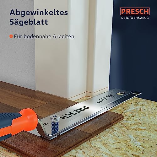 Presch Feinsäge 250mm - Handsäge, Rückensäge Umlegbar, Klappbar und Gekröpft - Säge für Holz, Kunststoff und Sockelleiste Schneiden