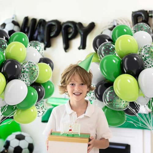 Image of 12inch Green and Black Balloons with White Lime Green Confetti Balloons | Football Theme, Baby Shower, Video Game, Birthday Party Decorations
