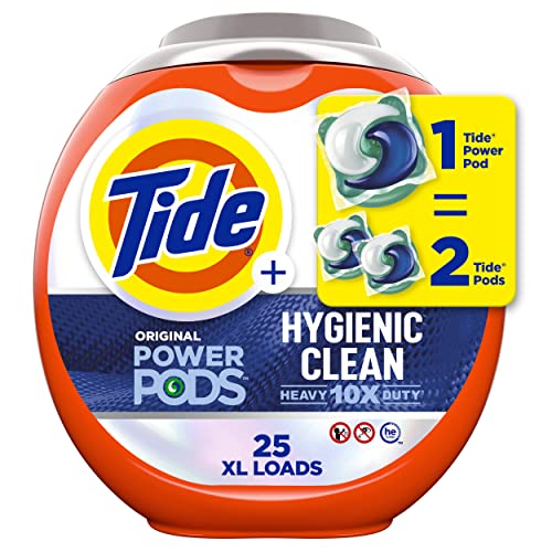 Tide Hygienic Clean Heavy 10x Duty Power PODS detergente para ropa Pacs, original, 25 unidades, para suciedad visible e invisible
