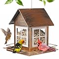 IWNTWY Bird Feeders, Heavy Duty Metal Bird Feeder for Outdoors Hanging, Weatherproof Large Capacity Wild Birdfeeder for Outside Garden Yard, Country House Shape