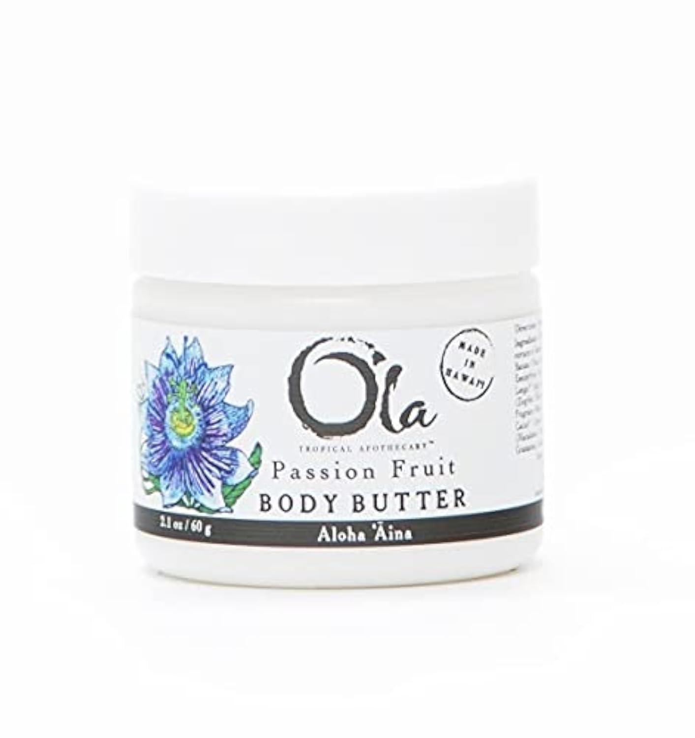 Tropical Apothecary OLA Passion Fruit Body Butter – Moisturizing with Pure Coconut Oil and Hawaiian Plant Extracts - Ideal for Dry Skin - 2.1oz