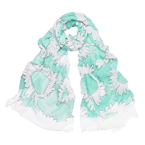 TrendsBlue Elegant Sunflower Print Floral Frayed End Scarf
