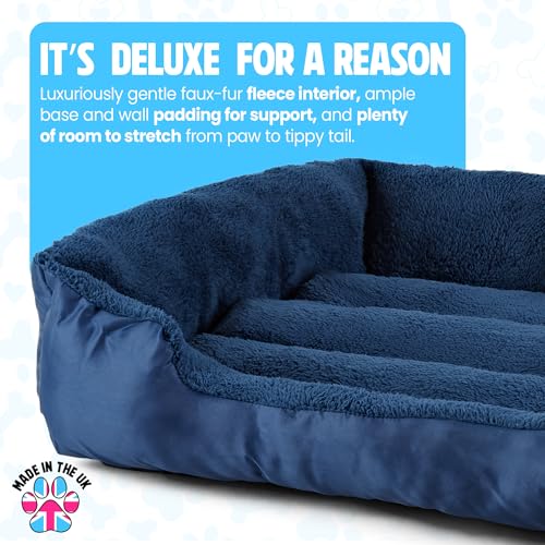 Bunty Deluxe Dog Bed - Small, Medium to XXL Calming Washable Dog Bed - Non-Slip Base, Raised Walls, Fleece Lined Interior, Plush Cushioning, Insulates & Retains Heat - XL, Blue - Image 4