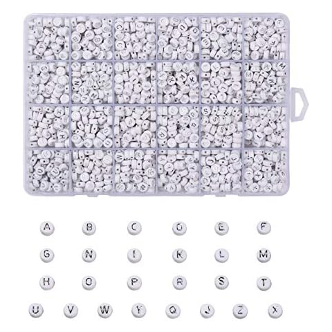 Cheriswelry White Acrylic Alphabet Beads 7mm Flat Round Disc Silver A-Z Letter Spacer Beads Charms for Jewellery Bracelet Making, About 1728pcs/box Cover