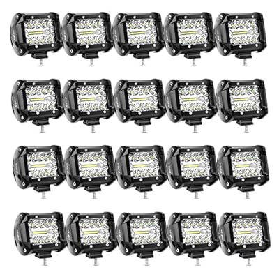 Nilight 20Pcs LED Pods 4Inch 60W Light Bar Flood Spot Combo Triple Row Driving Lamp Roof Bumper Off Road LED Work Lights Pods for Van Camper Wagon Car Pickup Golf Cart ATV UTV SUV Truck Boat 4x4