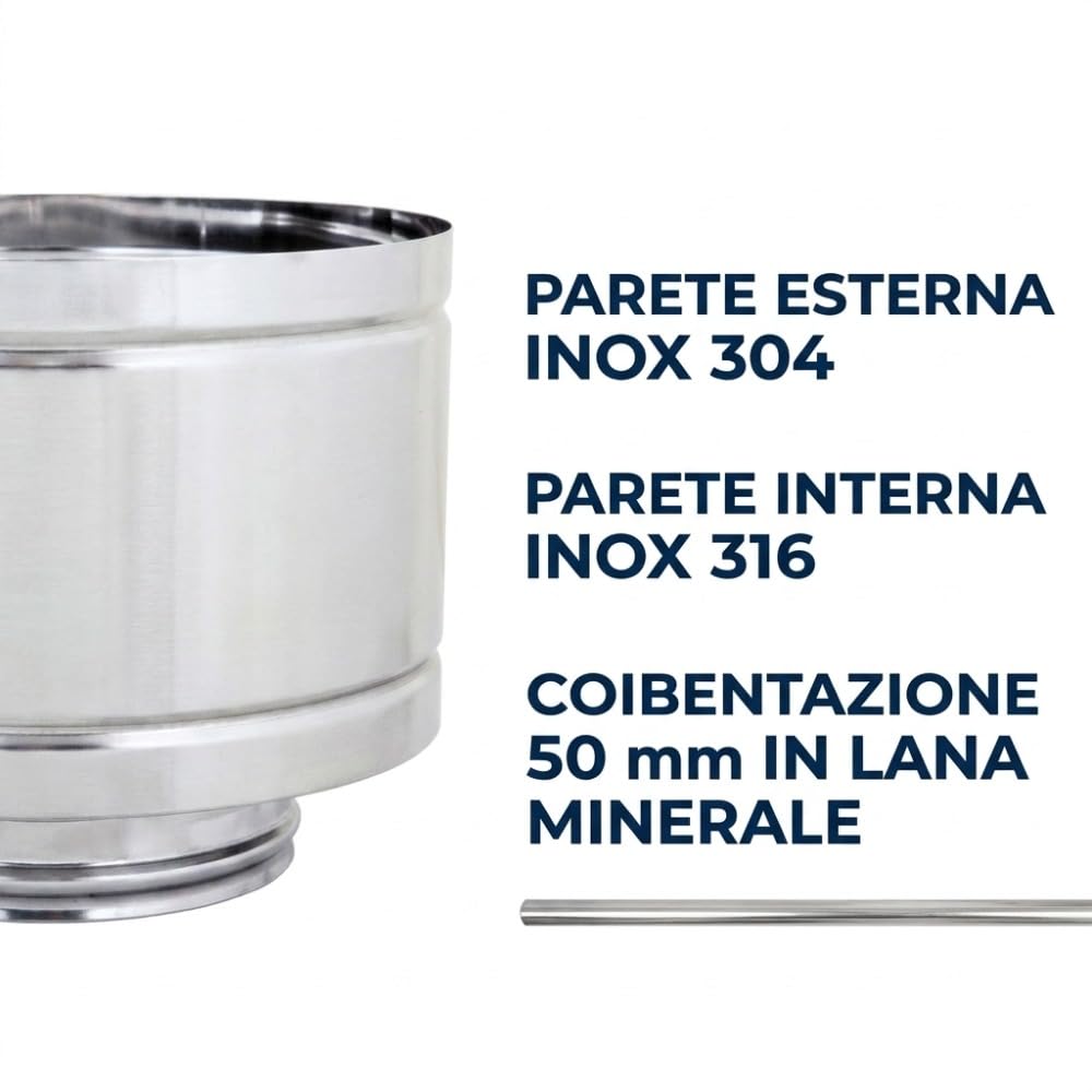 Maka Terminale a Botte Canna Fumaria Doppia Parete 50 Inox Ø 250 mm