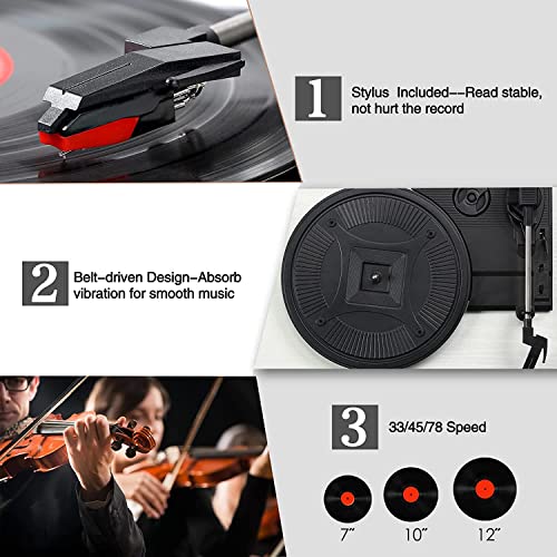 Tourne-disque vinyle sans fil avec haut-parleurs intégrés et lecteur phonographe vintage entraîné par courroie USB, 3 vitesses pour divertissement et décoration de la maison (blanc) - Les Beatles, Paul McCartney, John Lennon, RIngo Starr, George Harrison Tourne-disque vinyle sans fil avec haut-parleurs intégrés et lecteur phonographe vintage entraîné par courroie USB, 3 vitesses pour divertissement et décoration de la maison (blanc) – Image 4