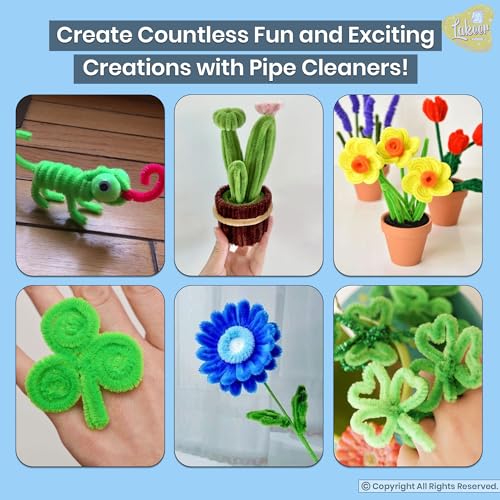 Image of Lakeer Green Pipe Cleaners 100 Pcs, 6mm x 12 Inch Chenille Stems Craft Wire for DIY Flowers, Kids Art, School Projects, Home Decor