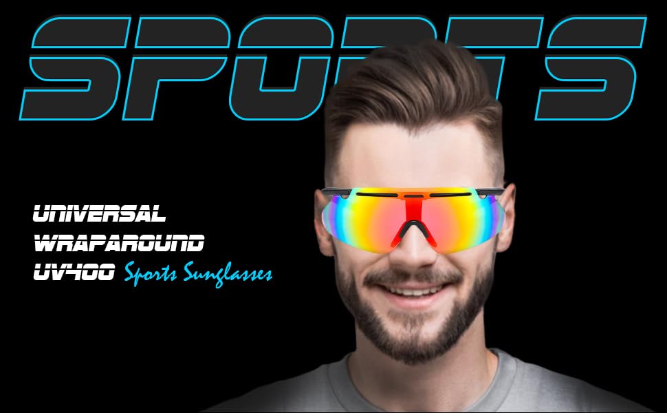 Image of Universal Wraparound Rimless UV400 Protected Sports Sunglasses - for Cycling Cricket Riding Running Tennis Hydrophobic Anti Glare Lens with Full Coverage & Protection with Rich Grip (Blue Mirror)