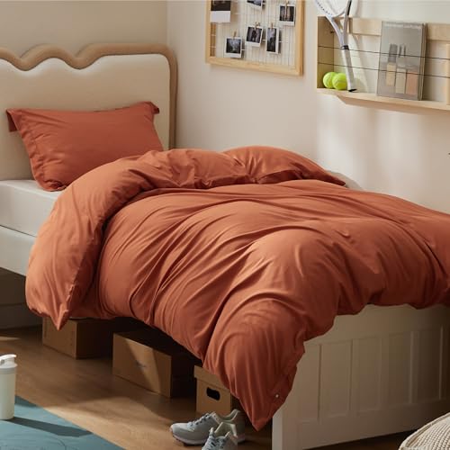 Image of Bedsure Duvet Cover Twin /Twin XL Size - Soft Double Brushed Bedding Set for Kids & Adults, Zipper Closure, 2 Pieces, Includes 1 Duvet Cover (68 inchx90 inch) & 1 Pillow Sham, NO Comforter, Terracotta