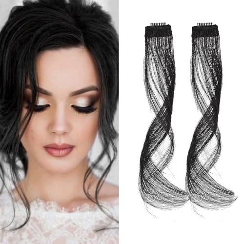 KBRPEY 2 Piezas 35 cm Flequillo Postizo Pelo Natural Side Air Bangs Extensión Cabello Extensiones Flequillo para Mujeres y Niñas (Negro A)