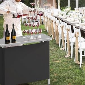 Vingliportablebartable3tiershelvesmobilebartableforeventspartycampingpicnictradeshowindoorwithblackskirt39lx34h Urban Country Home Decor Vingli portable bar table 3 tier shelves mobile bar table for events party camping picnic tradeshow indoor with black skirt 39 l x 34 h urban country home decor