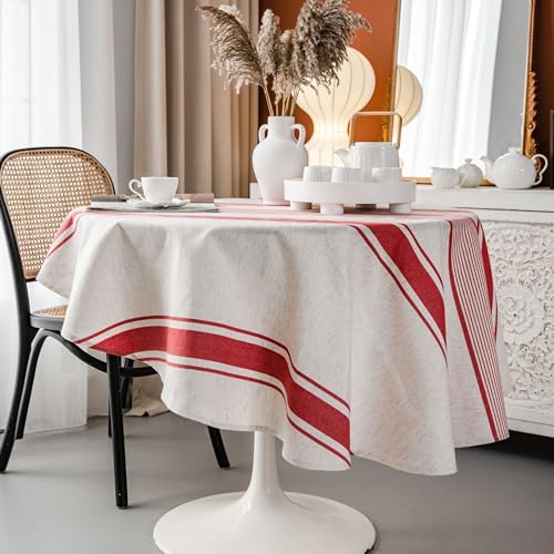 Mausouca Vintage French red striped Table Cloth,Cotton Linen Tablecloth Washable Reusable Table Cover for Kitchen Dinning Farmhouse Tabletop Decoration - Image 3