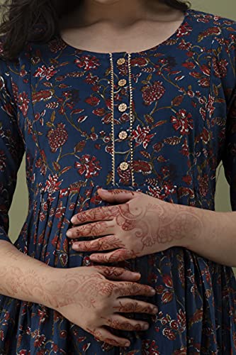 Image of Women's Rayon Printed Maternity Dress Pregnancy Casual 3 /4 Sleeve Dual Zipped for Feeding Nursing Maternity Comfort Dress Kurta