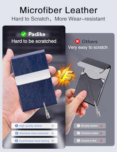 Image of Padike Professional Business Card Holder PU Leather Business Card Case Name Card Holder Slim Metal Pocket Card Holder with Magnetic Shut (Z-Blue)