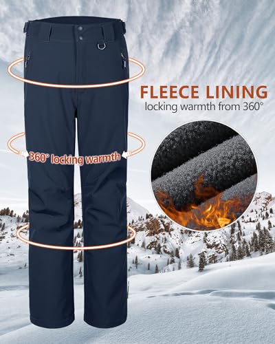 Outdoor Ventures Mens Waterproof Trousers Warm Fleece Lined Ski Snow Hiking Pants Softshell Trousers with Expandable Waist (Dark Blue,32W/34L) - Image 5