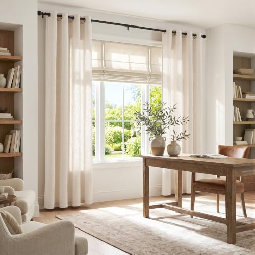Image of jinchan Linen Curtains 108 Inch Light Filtering Grommet 2 Panels Beige
