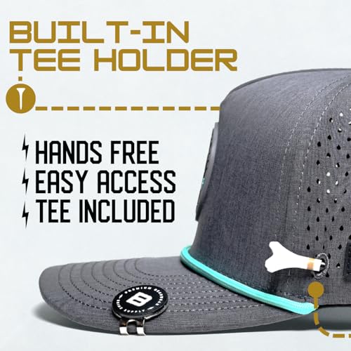 Image of BRIMZ Golf Performance Hat - Tee Holder & Magnetic Ball Marker - Breathable, Sweat & Water Resistant Golfing Snapback Hat
