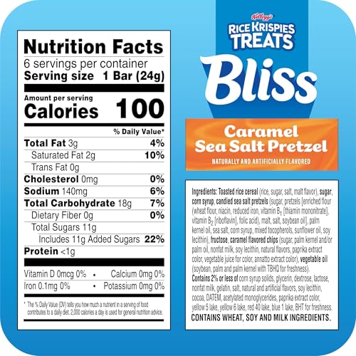 Rice Krispies Treats Bliss Crispy Marshmallow Squares, Snack Bars, Caramel Sea Salt Pretzel (6 Boxes, 36 Bars)