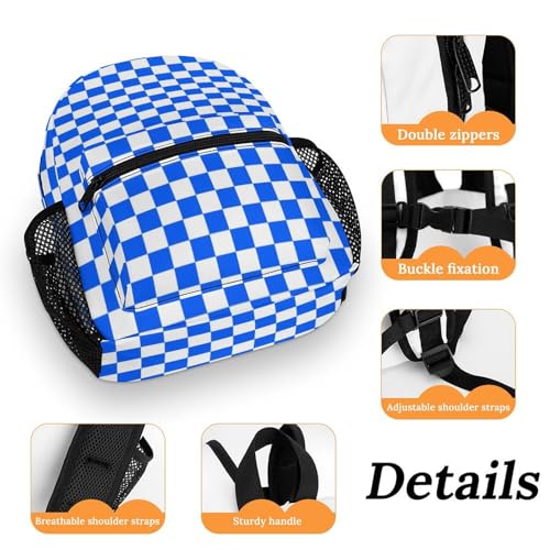 Blue White Checkered Chessboard Flag 13 Inch Backpack Lightweight Double Shoulder Bag with Zippers Unisex Daypack3