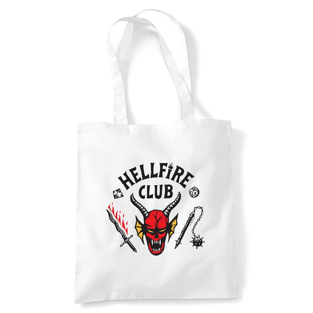 Stranger Things Hellfire Club Logo Grocery Travel Reusable Tote Bag, White