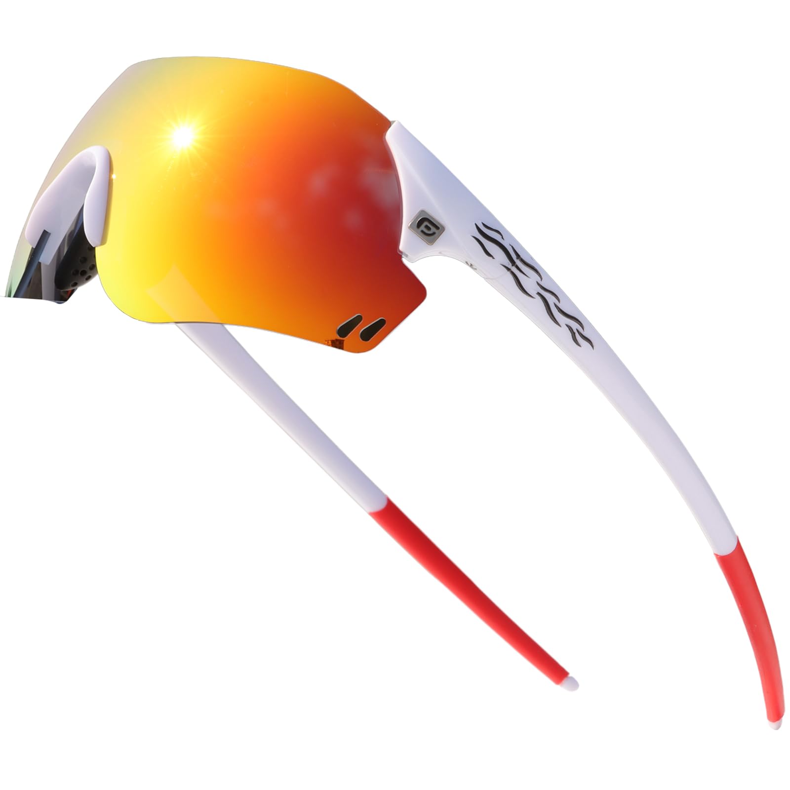 PAIS Gafas de sol fotocromáticas para correr para hombres y mujeres, sin marco, deportivas, para pesca, montañismo, camping, ciclismo, senderismo, Marco blanco con lentes de espejo rojo