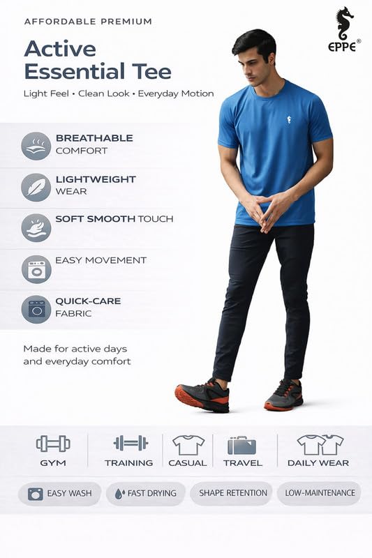 Image of EPPE Men's Round Collar T-Shirt | Regular & Dry Fit Summer Stylish Casual Tee | Polyester Half Sleeve T-Shirts for Men.
