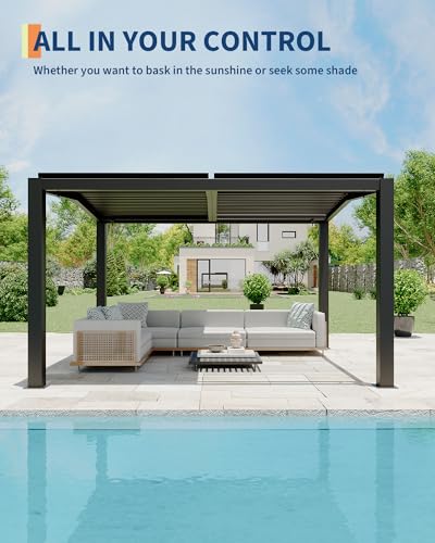 Image of GarveeLife Louvered Pergola 11 ft x 13 ft, Outdoor Pergola with Adjustable Louvered Roof, Reinforced Aluminum Frame, Integrated Drainage System, Hardtop Gazebo for Patio, Deck, Gray