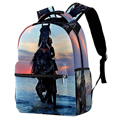 Sac à dos de voyage enfant cheval debout avec porte-bouteille fille garçon