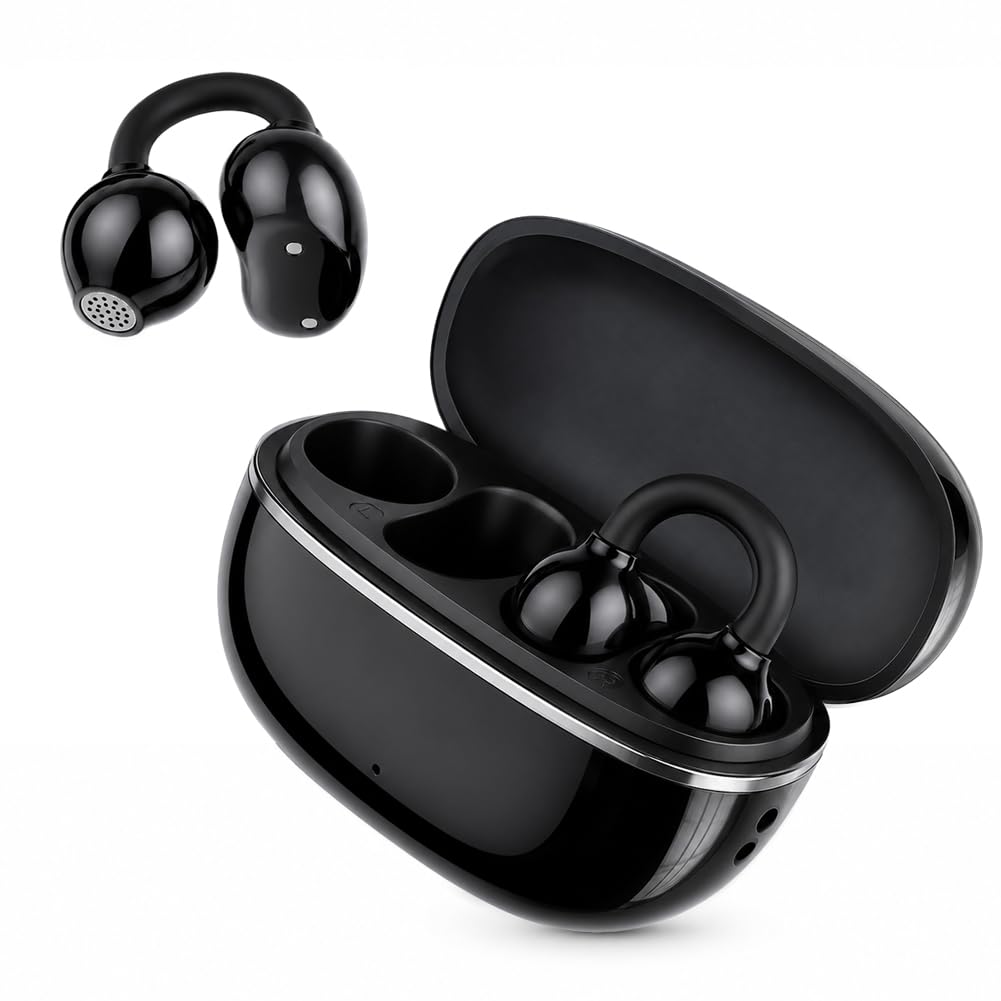 Auriculares abiertos, auriculares Bluetooth con clip, resistentes al agua IPX4, control táctil, ligeros auriculares inalámbricos para deportes, viajes y oficina (negro)