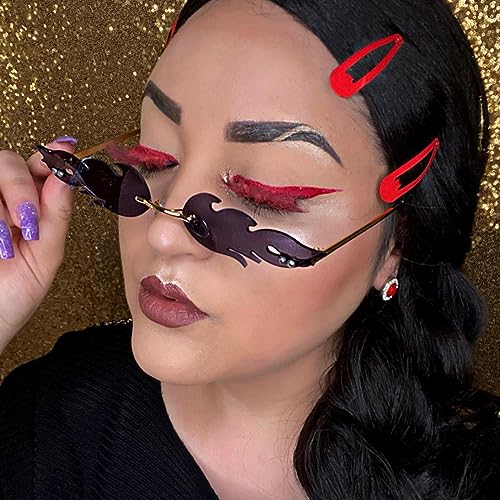 PORADAY Fire Flame Sunglasses for Women Men Trendy Retro Rimless Glasses Vintage Wave Fire Shaped Frameless Eyeglasses2