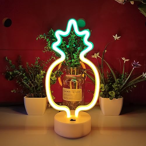 Image of JYWJ Neon Signs with Holder Base,USB or 3-AA Battery Powered Neon Light,LED Table Decoration,Bedroom Wall Decoration,Birthday Gift,Wedding Supplies Business Gift(Pineapple)